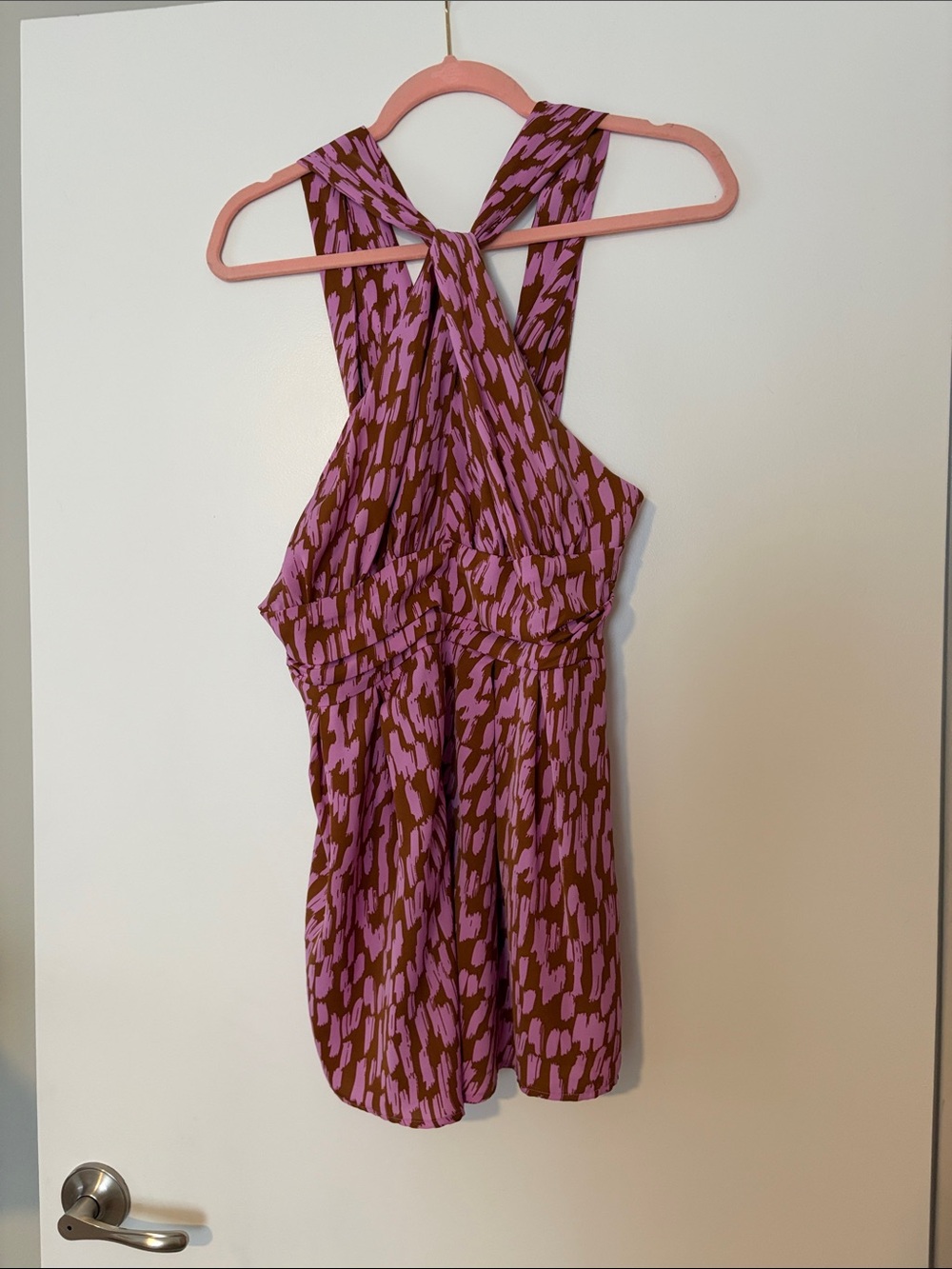 Crossback Printed Romper in Pink and Brown
